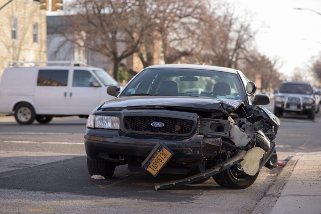 black broken car